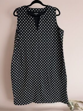Lands' End Navy and White Polka Dot Sleeveless Shift Dress Women’s Large